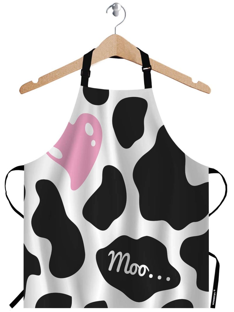 WONDERTIFY Heart Apron,Pink Heart on The Black and White Cow Skin Pattern Background Bib Apron with Adjustable Neck for Men Women,Suitable for Home Kitchen Cooking Waitress Chef Grill Bistro Apron - Image 1